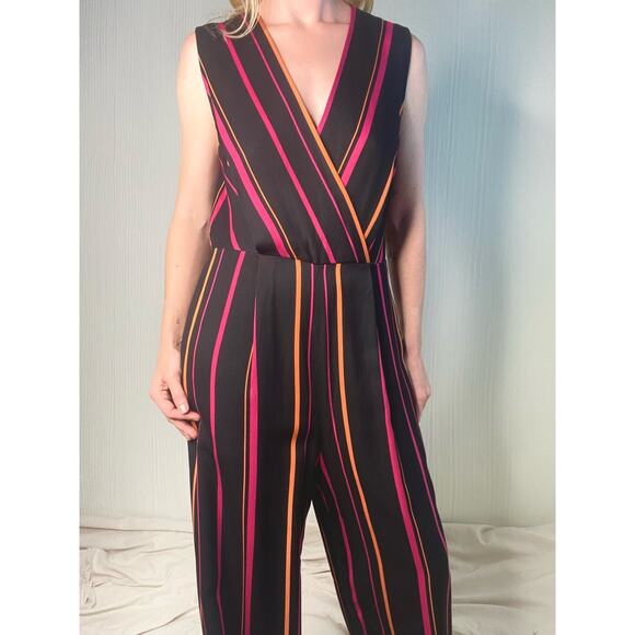 DIANE VON FURSTENBERG Striped Crossover Multicolor Sleeveless Jumpsuit US 8 - Picture 9 of 14